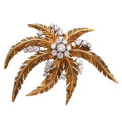 1960s Diamond Gold Palm Tree Brooch Pin