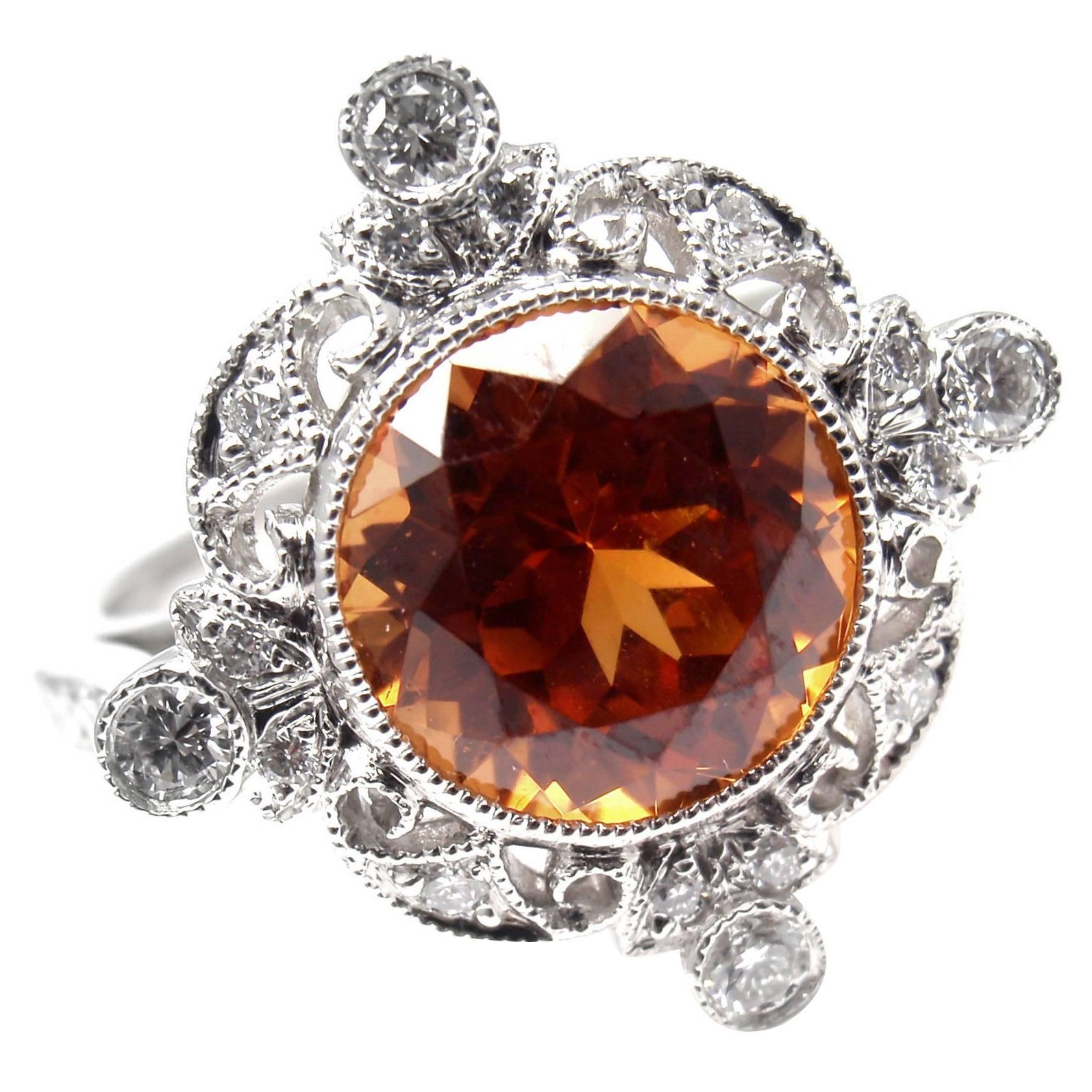 Tiffany & Co. 3.25 Carat Spessartite Garnet Diamond Platinum Ring