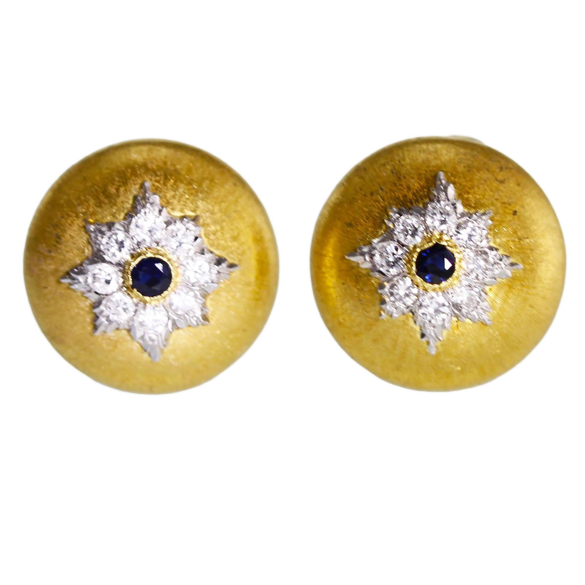 Buccellati Sapphire Diamond Gold Telato Earclips