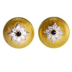 Vintage Buccellati Sapphire Diamond Gold Telato Earclips