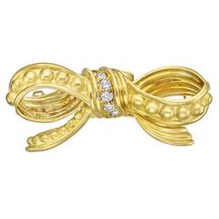Judith Ripka Diamond Gold Bow Pendant Brooch 2