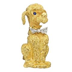 Gold Dog Pin with Diamond Bow Tie