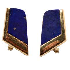 Vintage Lapis Lazuli Gold Earrings