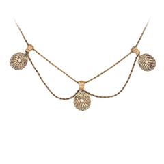 Antique Triple Shell pearl Diamond gold Collar
