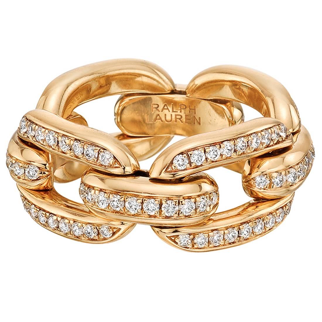 Ralph Lauren Diamond Gold Chunky Chain Ring