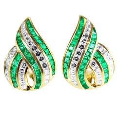 Emerald Diamond Gold Earclips