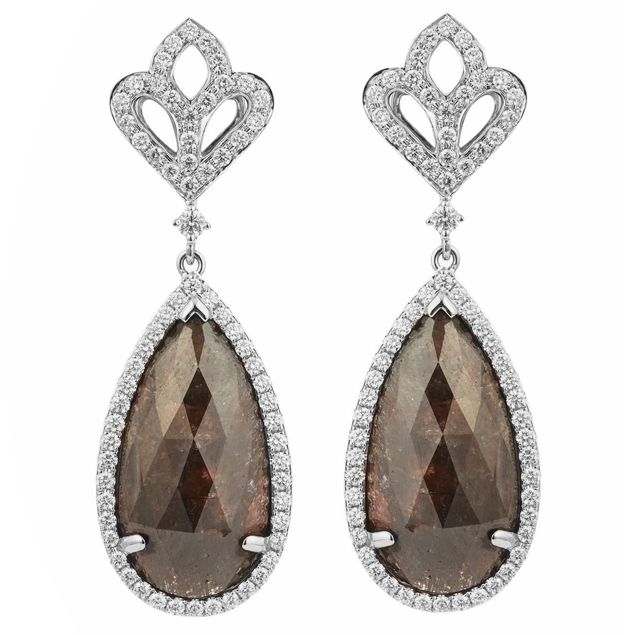 Milky Brown Diamond gold Chandelier Earrings For Sale