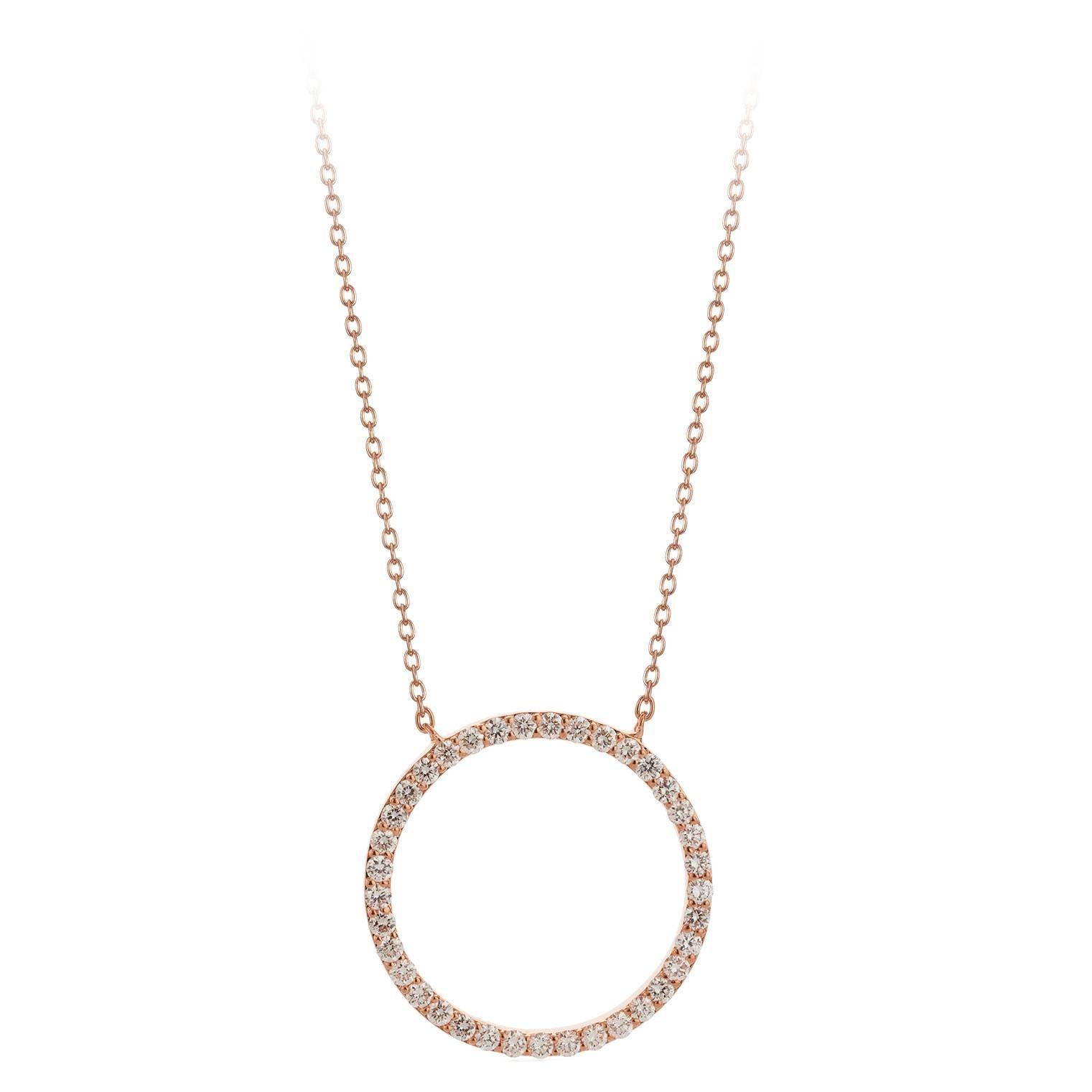 Rose Gold Diamond Open Circle Pendant For Sale