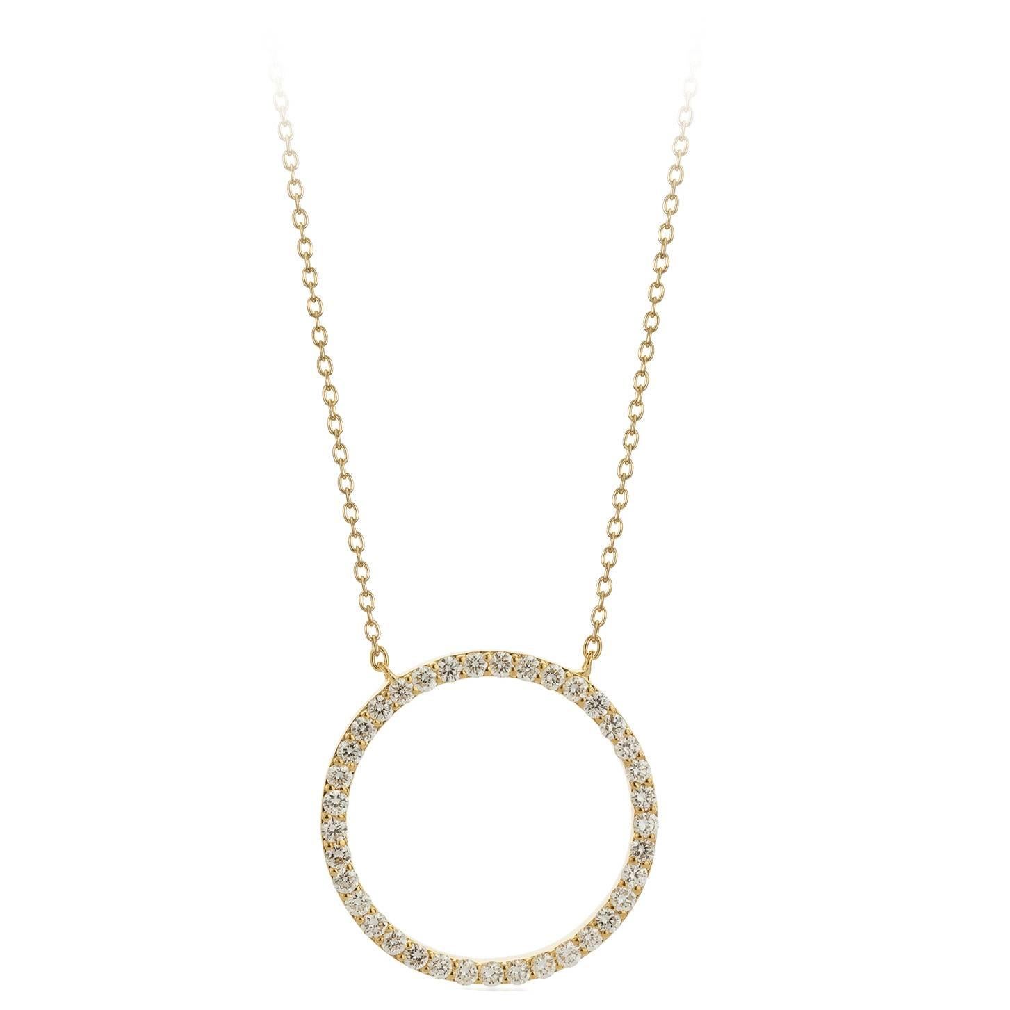 Yellow Gold Diamond Open Circle Pendant For Sale