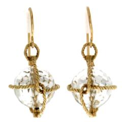 Nautical Twisted Wire Crystal Ball Gold Earrings 11