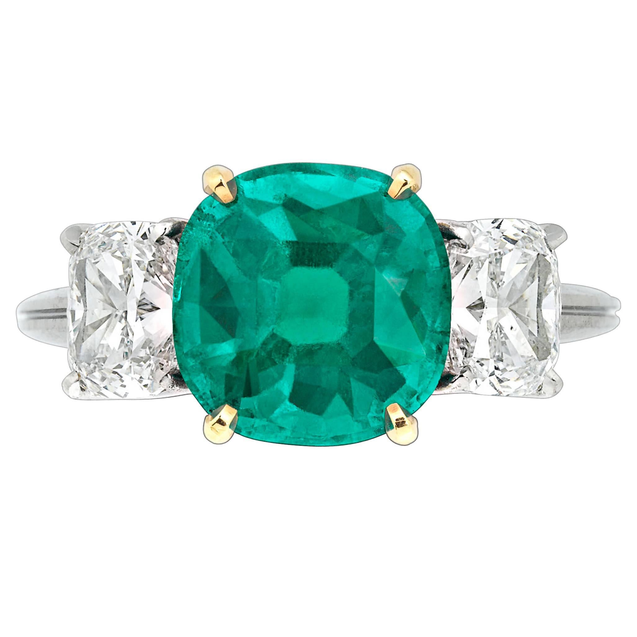 Untreated Colombian Emerald and Diamond Ring 3.04 Carats