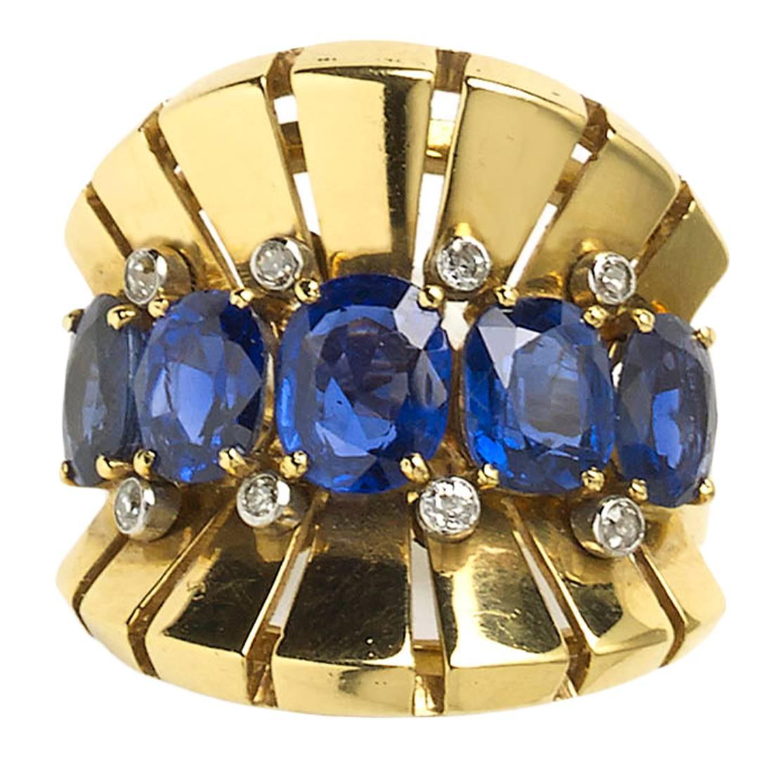 1970s Van Cleef & Arpels sapphire diamond gold ring 