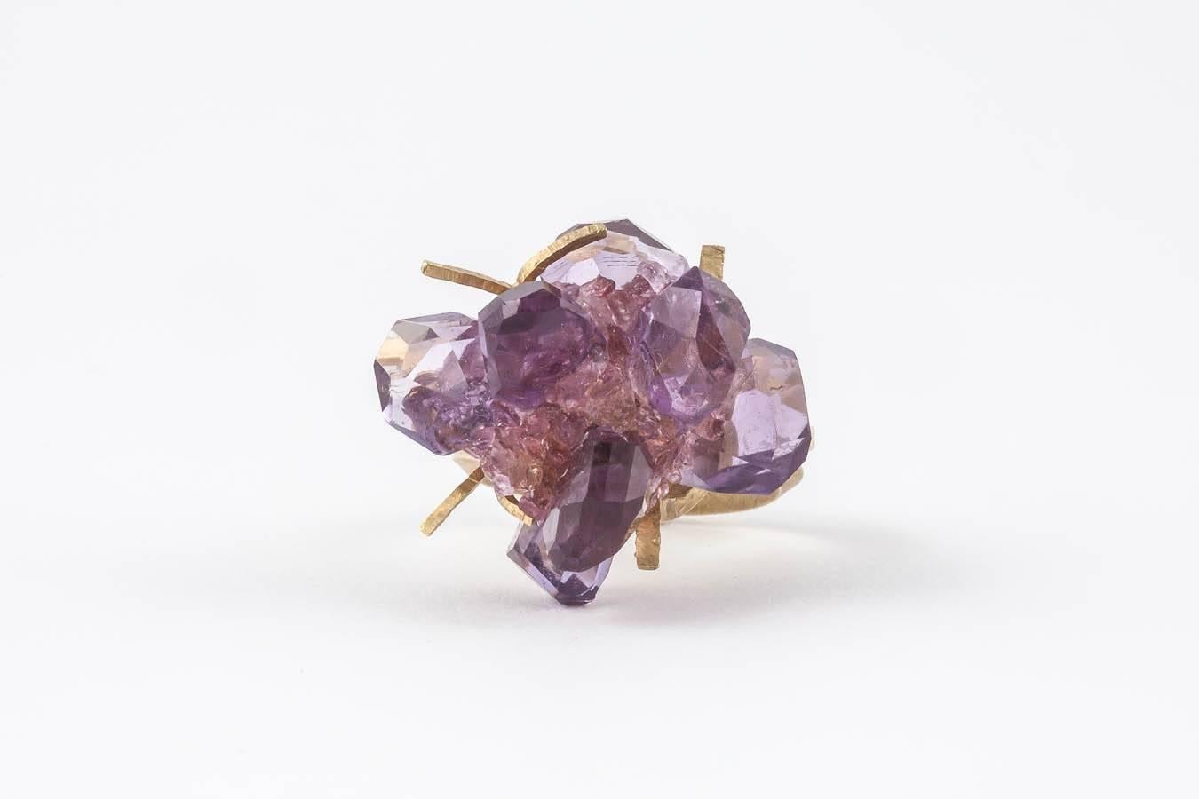 Donna Brennan Amethyst Crushed Pink Tourmaline Gold Ring For Sale 3