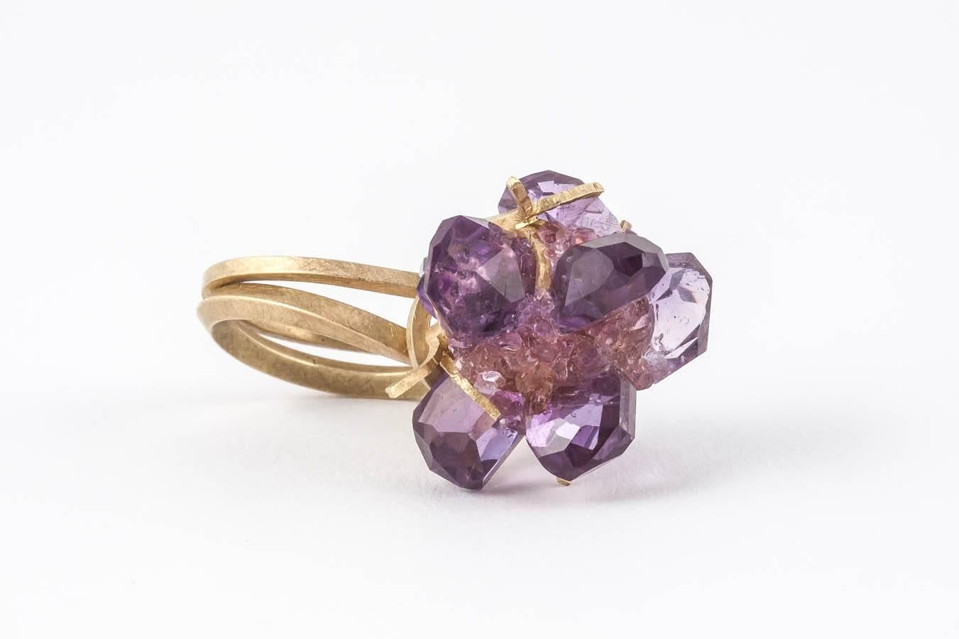 Women's Donna Brennan Amethyst Crushed Pink Tourmaline Gold Ring For Sale