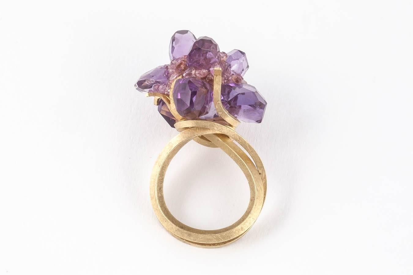 Donna Brennan Amethyst Crushed Pink Tourmaline Gold Ring For Sale 2