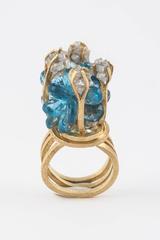 Donna Brennan Blue Topaz & Rough Diamond Gold Ring