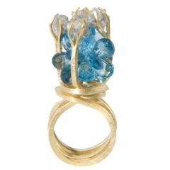Donna Brennan Blue Topaz & Rough Diamond Gold Ring
