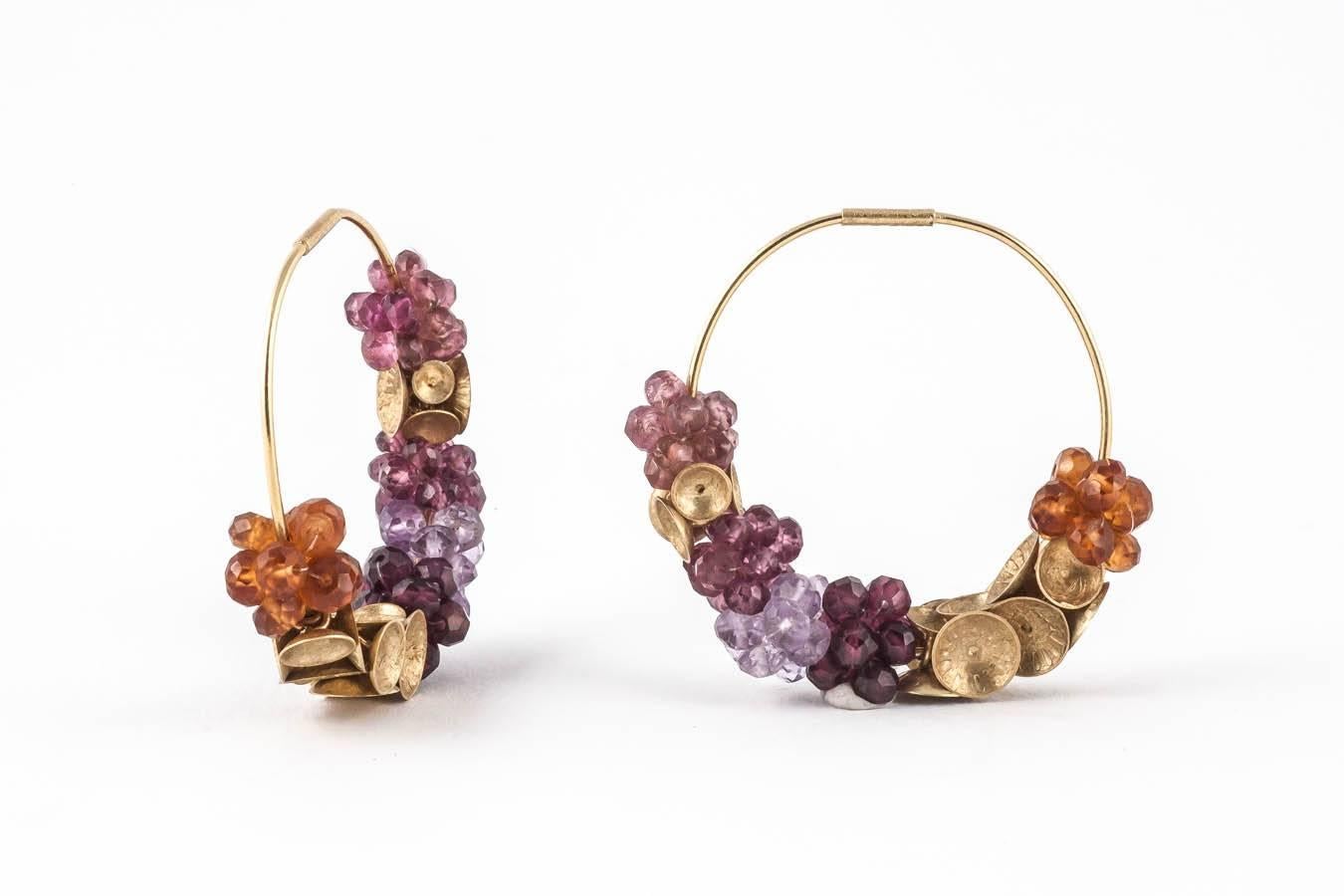 Women's Donna Brennan Garnet Pink Tourmaline Citrine Amethyst Gold Earrings