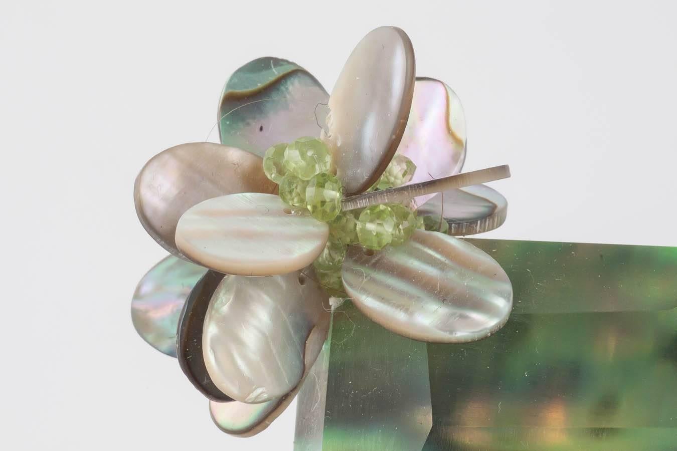 Donna Brennan Paura Shell and Lucite Brooch with Peridot Clusters For Sale 2