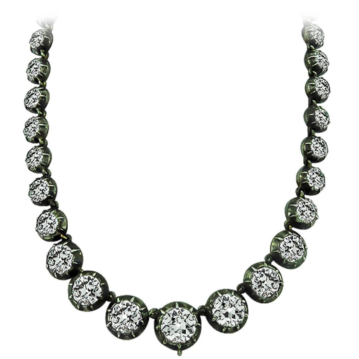 Breathtaking Georgian Old Mine Cut Diamond Silver and Gold Necklace For Sale