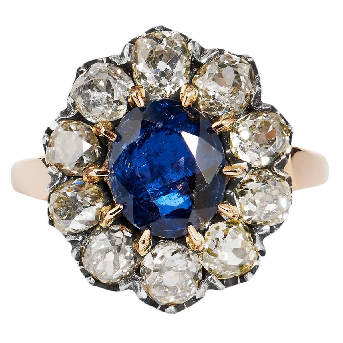 GIA Certified Victorian Inspired Burma No Heat Sapphire and Diamond Ring 