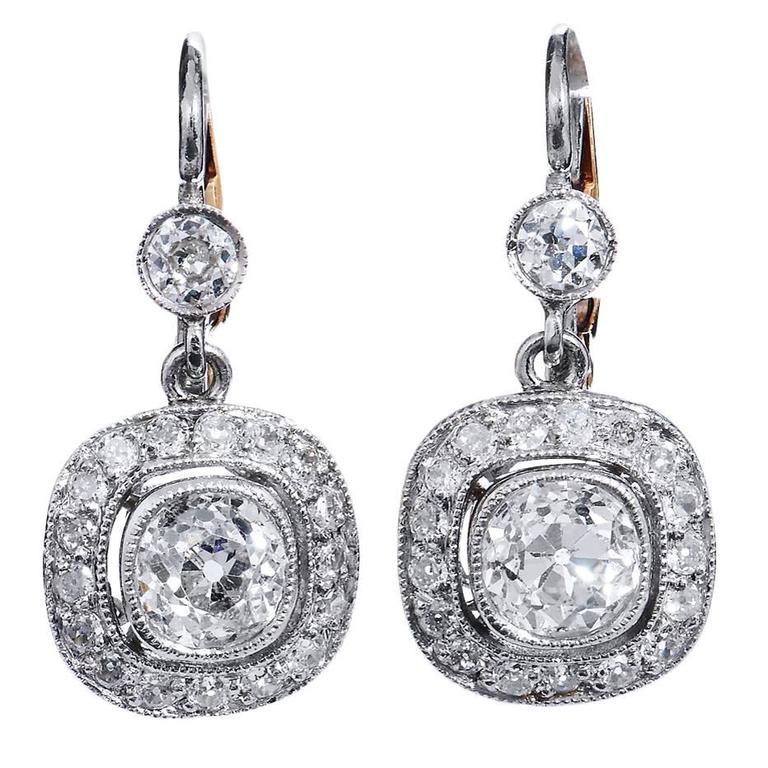 Platinum and 18kt Gold 1.96ct Diamond Earrings at 1stDibs