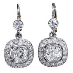 Platinum and 18kt Gold 1.96ct Diamond Earrings