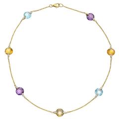 Gold and Multicolored Gemstone Station Necklace