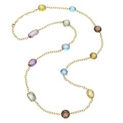 Gold and Multicolored Gemstone Long Necklace