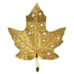 Vintage Tiffany & Co. Diamond Gold Leaf Brooch 