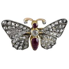 Small Gem Set Silver Gold Butterfly Brooch