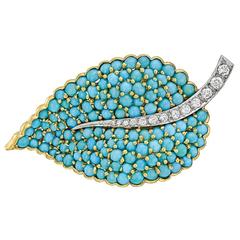 Van Cleef & Arpels Turquoise Diamond Leaf Brooch