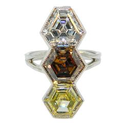 Hartz & Co GIA Cert Geometric Hexagonal and Shield Cut Diamond Platinum Ring