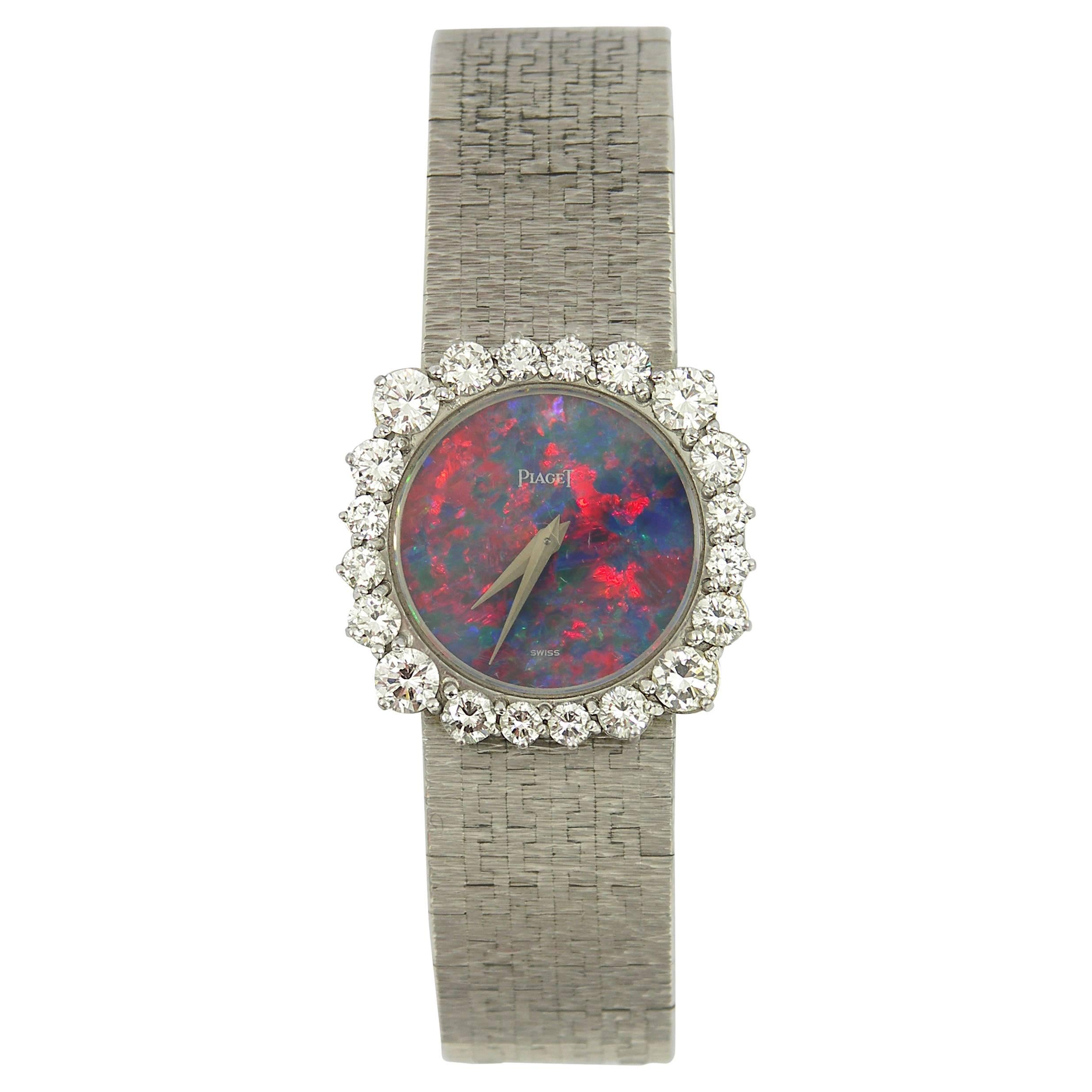 Piaget Lady's White Gold Opal Dial Diamond Bezel Wristwatch