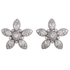 4.90 Carat Marquis- and Round Diamond Flower Earrings