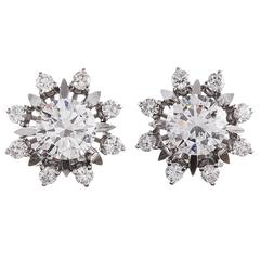 Vintage 3.19 Carat Diamond Cluster Stud Earrings