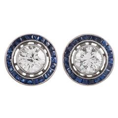 2 Carat Diamond & Sapphire “Bull’s Eye” Stud Earrings