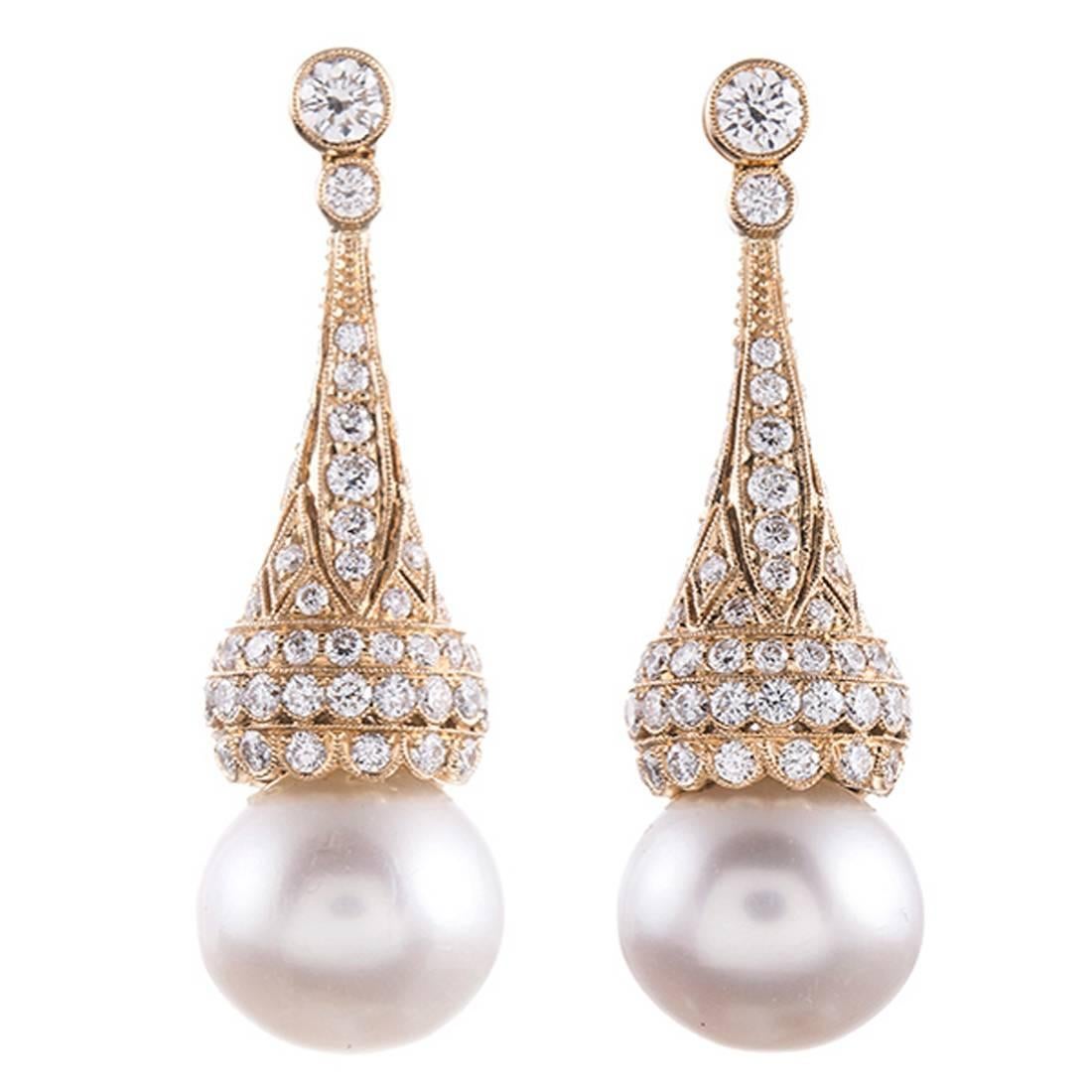 Decorated Diamond & Pearl Drop Earrings