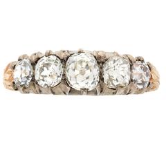 Past Era Victorian Old Mine-Cut Diamond Silver Gold Half Hoop Ring 1