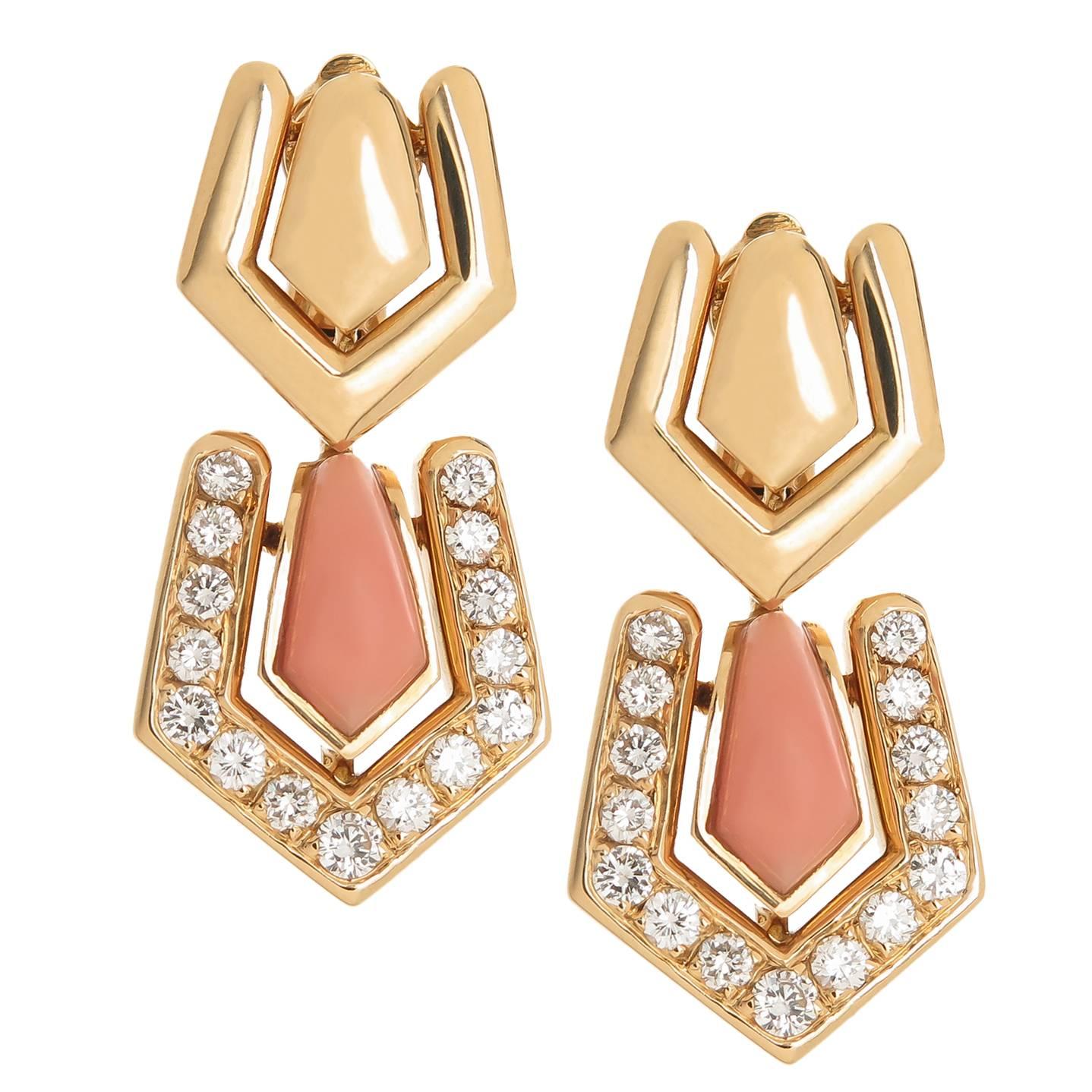Boucheron Coral Diamond Gold Earrings