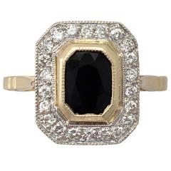 1.55Ct Sapphire & 0.72Ct Diamond, 18k Yellow Gold Cluster Ring - Vintage 7