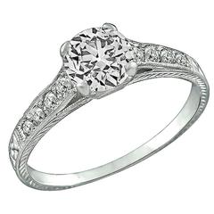 0.98 Carat GIA Cert Old European Cut Diamond platinum Engagement Ring 2