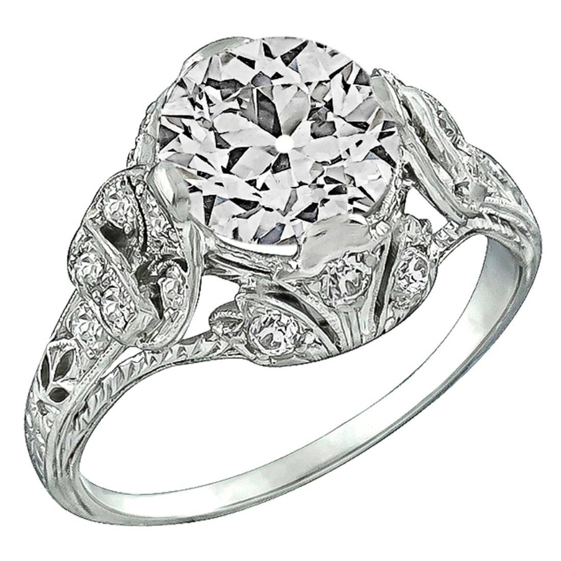 2.39 Carat Old European Cut Diamond Platinum Engagement Ring
