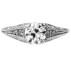 Antique Intricately Adorned Edwardian Old European Cut Diamond platinum Engagement Ring