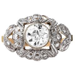 Art Nouveau diamond gold platinum Engagement Ring 