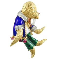 Enamel Diamond Ruby gold Walrus Brooch