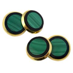 Boutons de manchette chics en or, malachite et onyx 