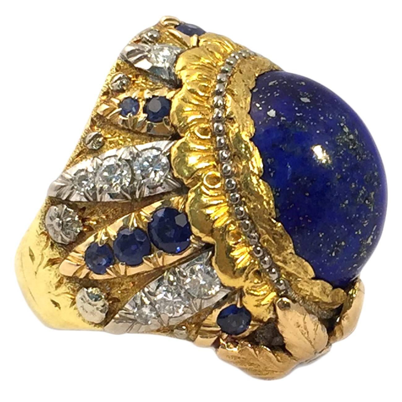 Cazzaniga Lapis Diamond Sapphire gold Ring 
