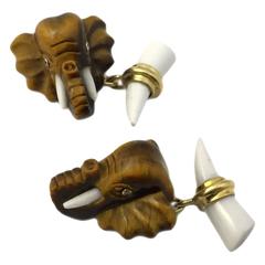 Fun Elephant Tiger Eye and Onyx Cufflkinks 