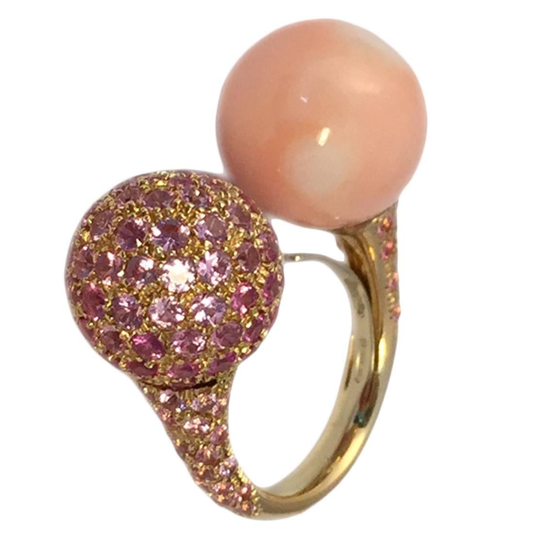 Chantecler Coral and Pink Sapphire Toi et Moi Ring